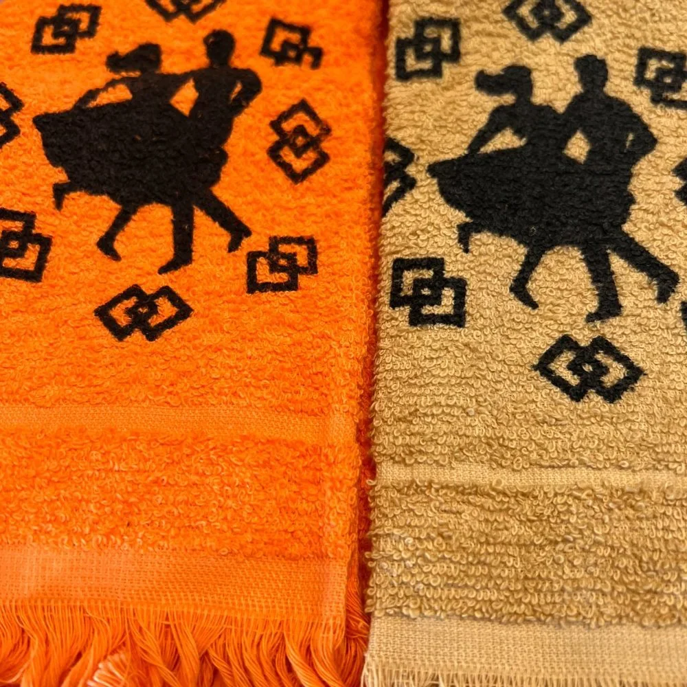 70's Funky Square Dancing Fringed Fingertip Towels - Guest Towels - Set of 5